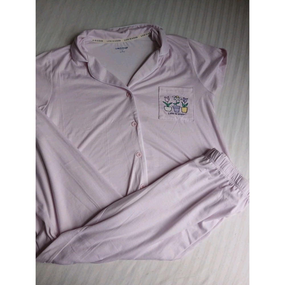 Life Is Good Pajama Set Large Womens Jersey Stretch Comfort Lounge Sleep